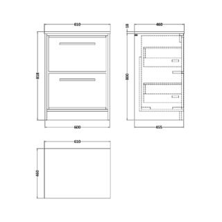 Hudson Reed Lille 2 Drawer Floorstanding Vanity Unit With Worktop - Image 2