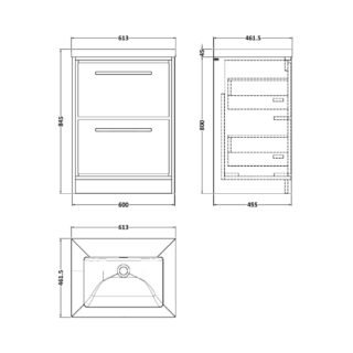 Hudson Reed Lille 2 Drawer Floorstanding Vanity Unit With Fireclay Basin - Image 2