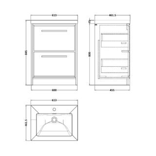 Hudson Reed Lille 2 Drawer Floorstanding Vanity Unit With Modern Fireclay Basin - 1 TH - Image 2