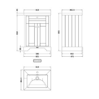 Hudson Reed Old London 2 Door Floorstanding Vanity Unit With Modern Fireclay Basin - 1 TH - 600mm Wide - Image 3
