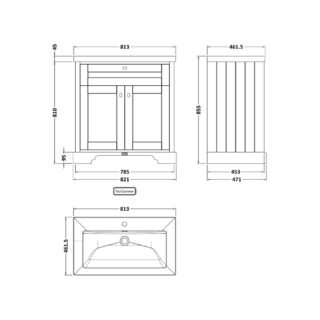 Hudson Reed Old London 2 Door Floorstanding Vanity Unit With Modern Fireclay Basin - 1 TH - 800mm Wide - Image 3