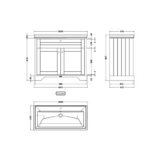 Hudson Reed Old London 2 Door Floorstanding Vanity Unit With Classic Fireclay Basin - 1 TH - 1000mm Wide - Image 3