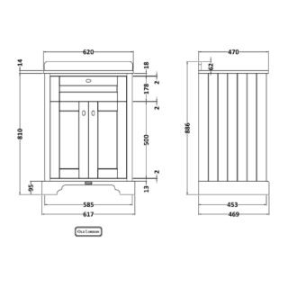 Hudson Reed Old London 2 Door Floorstanding Vanity Unit With Top Basin - 600mm Wide - Image 3