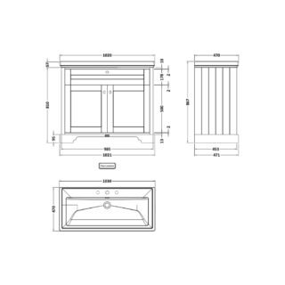 Hudson Reed Old London 2 Door Floorstanding Vanity Unit With Classic Fireclay Basin - 3 TH - 1000mm Wide - Image 3