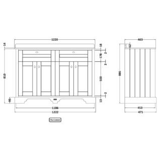 Hudson Reed Old London 4 Door Floorstanding Vanity Unit With Double Top Basin - 1200mm Wide - Image 2