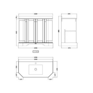 Hudson Reed Old London 2 Door Floorstanding Vanity Unit With Rectangular White Marble Top Basin - 1000mm Wide - 1 TH - Image 3
