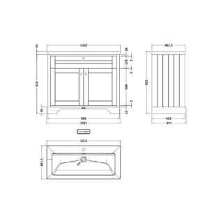 Hudson Reed Old London 2 Door Floorstanding Vanity Unit With Modern Fireclay Basin - 1 TH - 1000mm Wide - Image 3