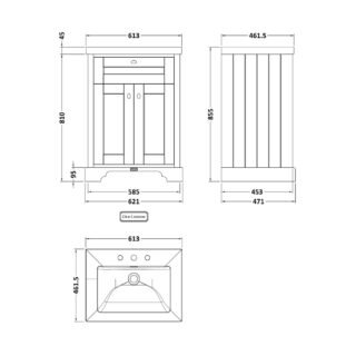 Hudson Reed Old London 2 Door Floorstanding Vanity Unit With Modern Fireclay Basin - 3 TH - 600mm Wide - Image 3