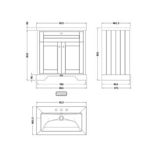 Hudson Reed Old London 2 Door Floorstanding Vanity Unit With Modern Fireclay Basin - 3 TH - 800mm Wide - Image 3