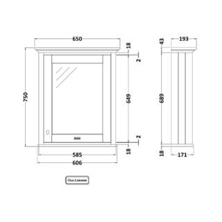 Hudson Reed Old London 1 Door Non Illuminated Mirror Cabinet - 750mm x 650mm - Image 2