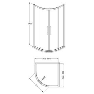 Hudson Reed Apex Quadrant Shower Enclosure With T Shape Handle - Matt Black - Image 4