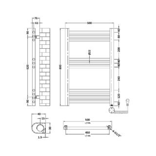 Hudson Reed Round Bar Electric Heated Towel Rail - Matt Black - Image 5
