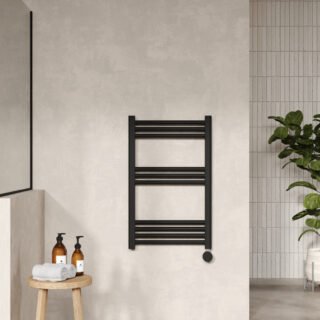 Hudson Reed Round Bar Electric Heated Towel Rail - Matt Black - Image 2