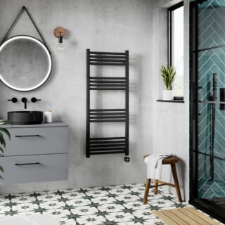 Hudson Reed Round Bar Electric Heated Towel Rail - Matt Black - Image 3