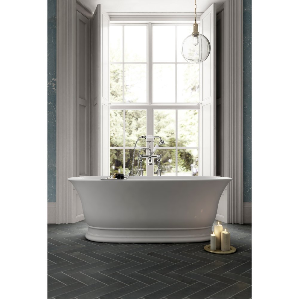 Hudson Reed Farringdon Freestanding Bath - 1555mm x 740mm - No TH - White - Image 2
