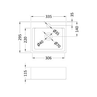 Hudson Reed Rectangular Sit On Countertop Basin - 335mm Wide - 1 TH - White - Image 2