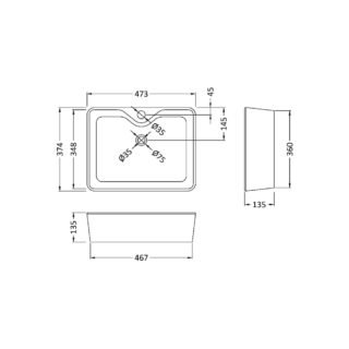 Hudson Reed Square Sit On Countertop Basin - 485mm Wide - 1 TH - White - Image 2
