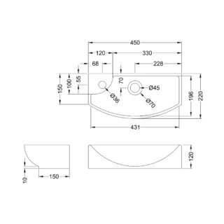Hudson Reed Cloakroom Wall Hung Basin - 450mm Wide - 1 TH - White - Image 2