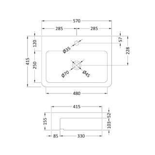 Hudson Reed Semi Recessed Basin - 570mm Wide - 1 TH - White - Image 2