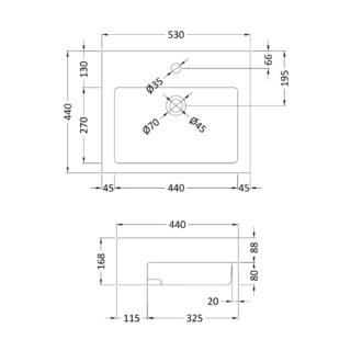 Hudson Reed Semi Recessed Basin - 530mm Wide - 1 TH - White - Image 2