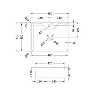 Hudson Reed Semi Recessed Basin - 480mm Wide - 1 TH - White - Image 2
