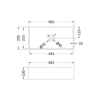 Hudson Reed Rectangular Sit On Countertop Basin - 465mm Wide - No TH - Image 3