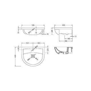 Hudson Reed Harmony Semi Recessed Basin - 500mm Wide - 1 TH - White - Image 2