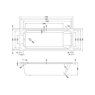 Hudson Reed Ascott Art Deco Single Ended Bath - 1700mm x 700mm - No TH - White - Image 3