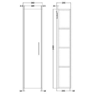Hudson Reed Juno 1 Door Wall Hung Tall Storage Unit - 1433mm High - Image 3
