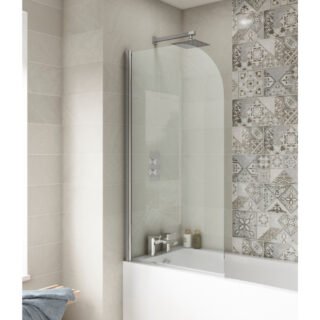 Hudson Reed Round Top Hinged Bath Screen - 6mm Glass - 1435mm x 785mm - Chrome - Image 3