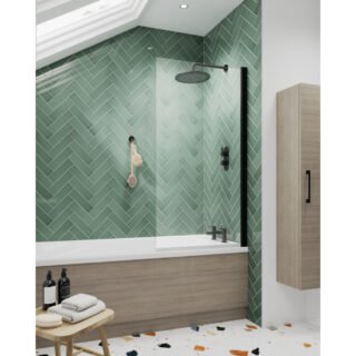 Hudson Reed Square Hinged Bath Screen - 1400mm x 785mm - Matt Black - Image 2