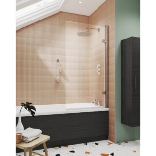 Hudson Reed Square Hinged Bath Screen - 8mm Glass - 1520mm x 830mm - Chrome - Image 2