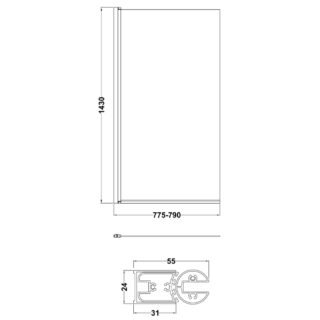 Hudson Reed Square Hinged Bath Screen - 1430mm x 785mm - Chrome - Image 4