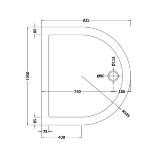 Hudson Reed D Shaped Shower Tray - 1050mm x 950mm - Image 2