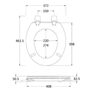 Hudson Reed Round Bottom Fix Wooden Toilet Seat With Plastic Hinges - White - Image 2