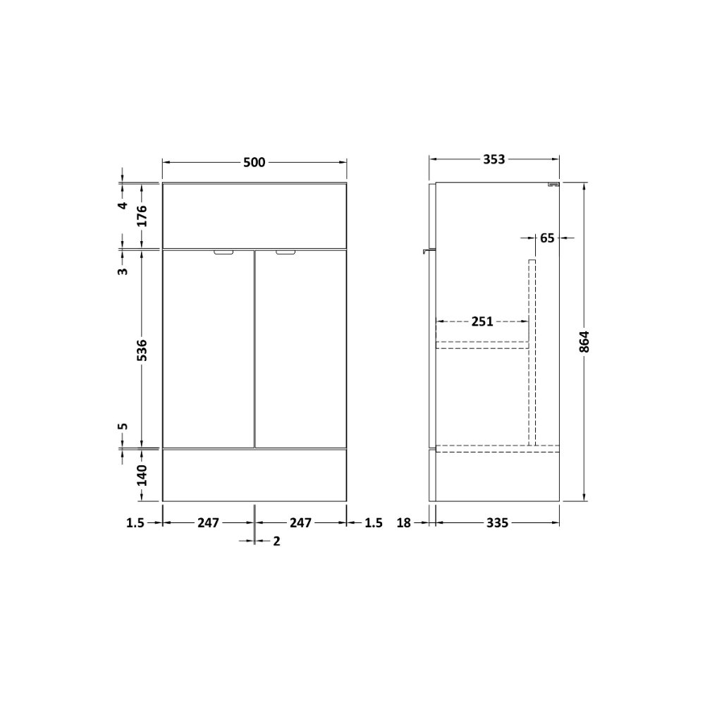 Hudson Reed Fusion 2 Door Fitted Floor Standing Vanity Unit - 500mm Wide - Image 3