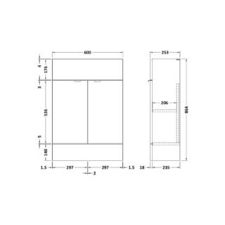 Hudson Reed Fusion Compact 1 Door Fitted Floor Standing Vanity Unit - 600mm Wide - Image 3
