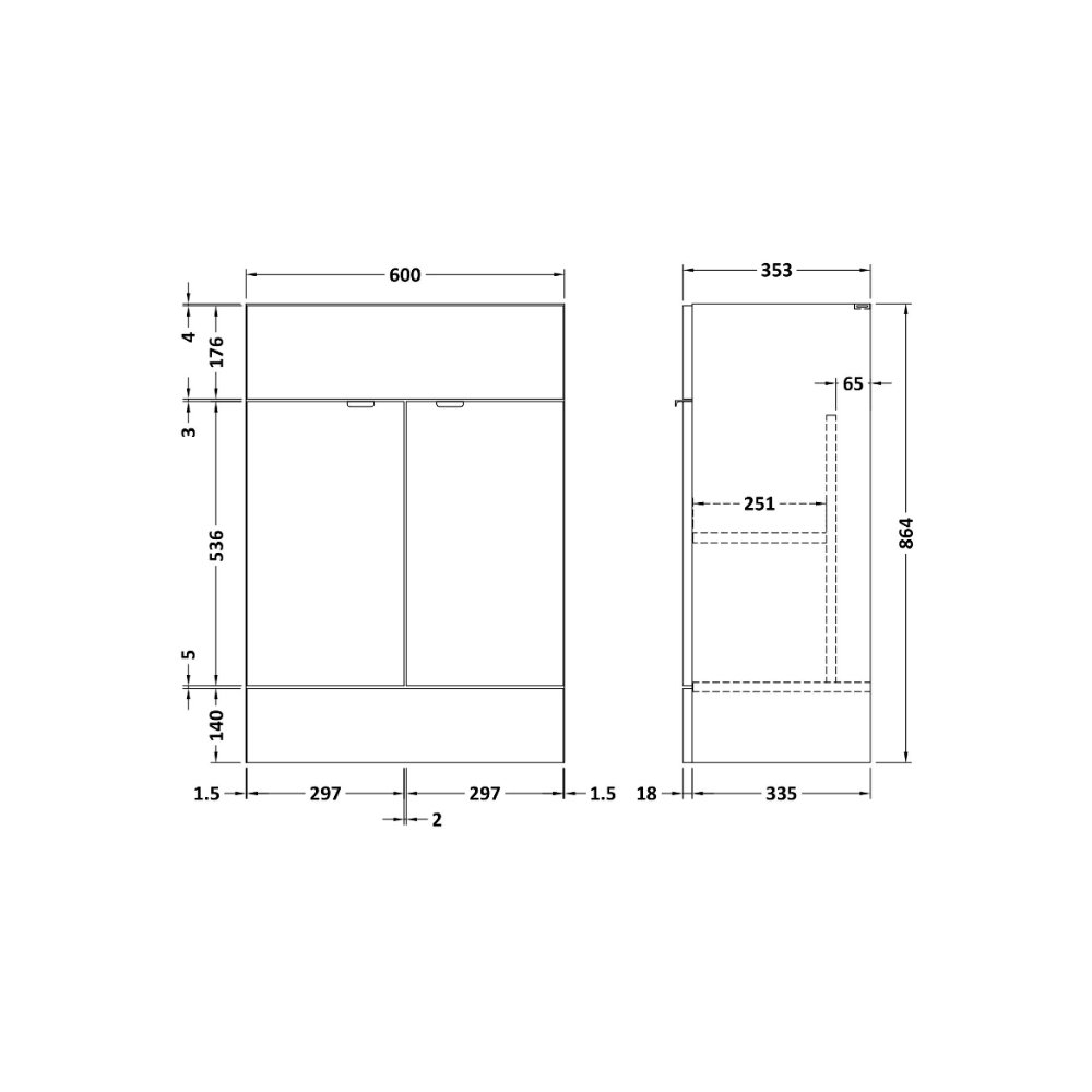 Hudson Reed Fusion 2 Door Fitted Floor Standing Vanity Unit - 600mm Wide - Image 3