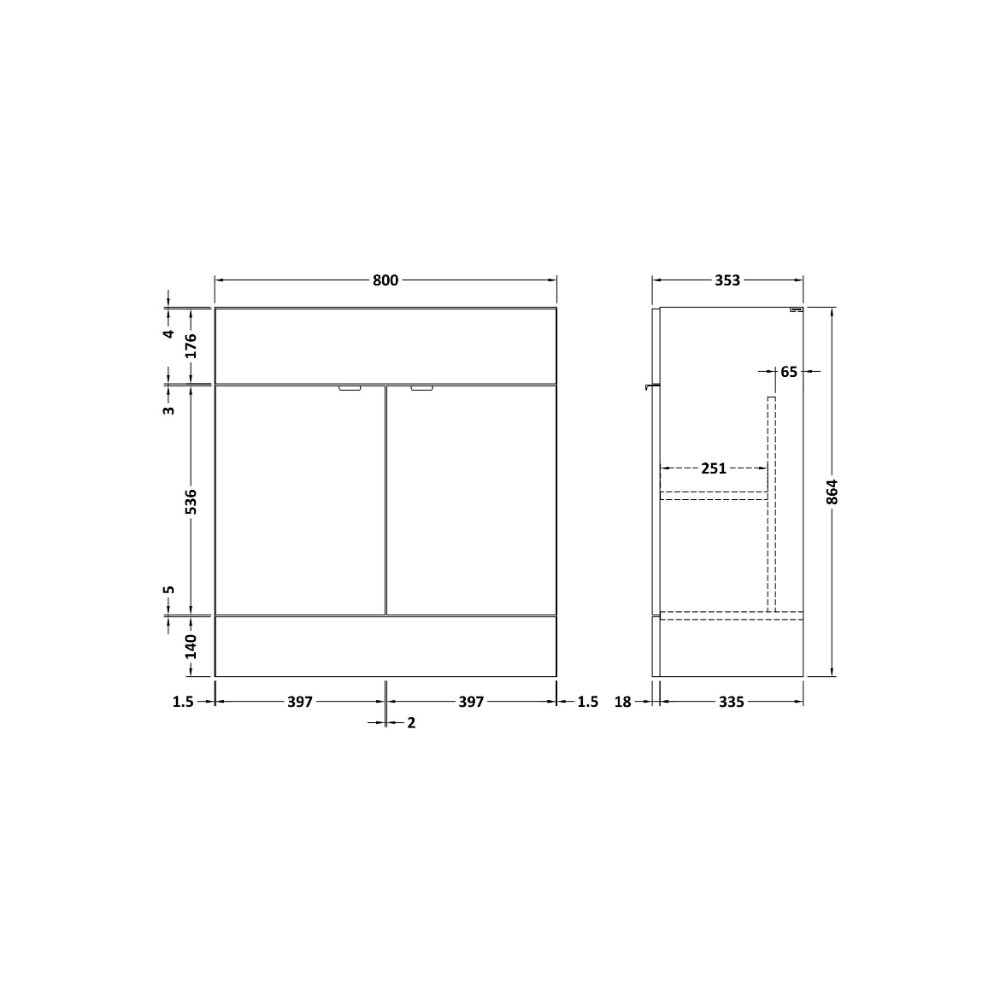 Hudson Reed Fusion 2 Door Fitted Floor Standing Vanity Unit - 800mm Wide - Image 3