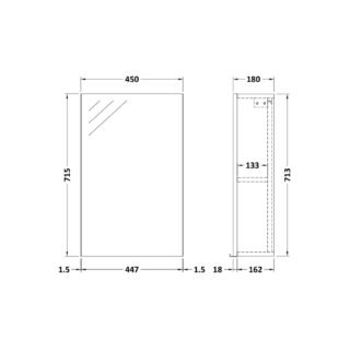 Hudson Reed Fusion 1 Door Non Illuminated Mirror Cabinet - 715mm x 450mm - Image 2