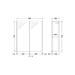 Hudson Reed Fusion 2 Door 50-50 Non Illuminated Mirror Cabinet - 715mm x 600mm - Image 4