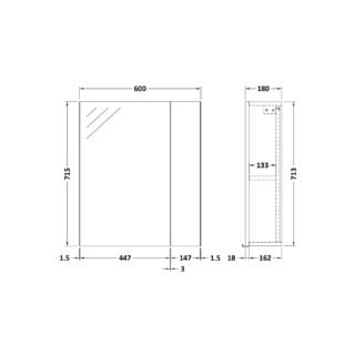 Hudson Reed Fusion 2 Door 75-25 Non Illuminated Mirror Cabinet - 715mm x 600mm - Image 3