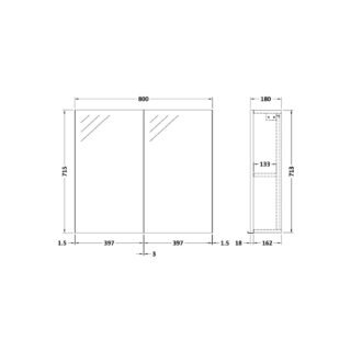 Hudson Reed Fusion 2 Door 50-50 Compact Non Illuminated Mirror Cabinet - 715mm x 800mm - Image 3