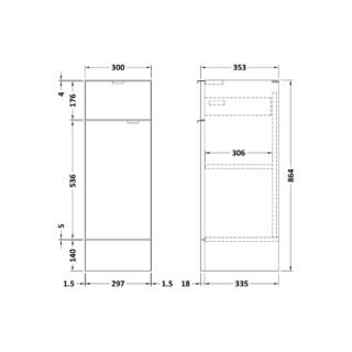 Hudson Reed Fusion 1 Drawer And 1 Door Lined Floorstanding Vanity Unit - 300mm Wide - Image 3