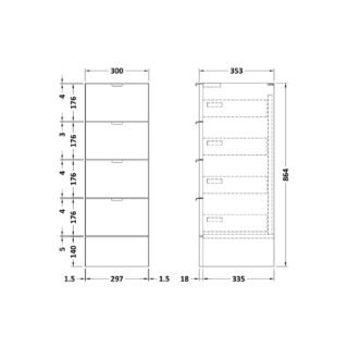 Hudson Reed Fusion 4 Drawer Full Depth Floorstanding Vanity Unit - 300mm Wide - Image 4