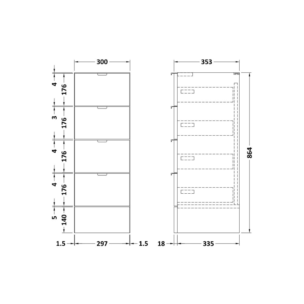 Hudson Reed Fusion 4 Drawer Full Depth Floorstanding Vanity Unit - 300mm Wide - Image 4