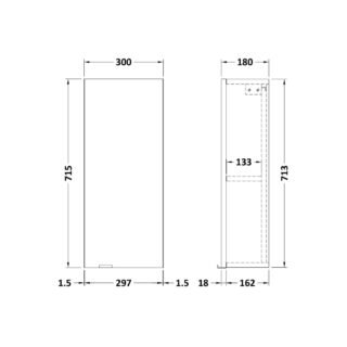 Hudson Reed Fusion 1 Door Wall Hung Tall Storage Unit - 700mm High - Image 4