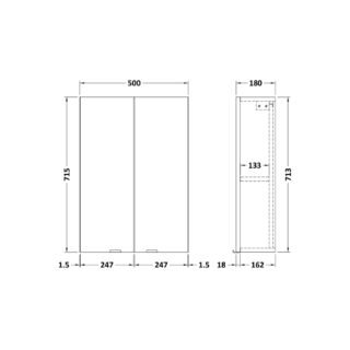 Hudson Reed Fusion 2 Door Wall Hung Storage Cabinet - 500mm Wide - Image 4