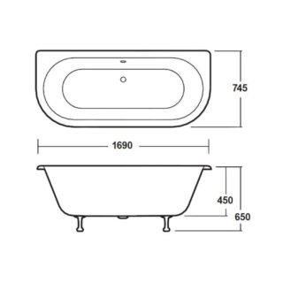 Hudson Reed Kenton Freestanding Bath With Leg - 1700mm x 750mm - No TH - White - Image 9