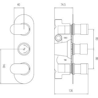 Hudson Reed Reign Oval 2 Outlet 3 Handle Thermostatic Concealed Shower Valve - Chrome - Image 2